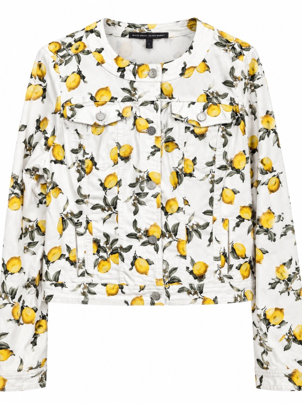 White House Black Market Lemon Print Denim Jacket Size L